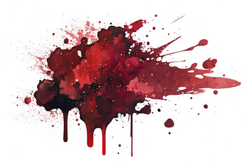 An Illustration of a Fun, Expressive Dark Red Watercolor Paint Powder Splat Explosion blob drip splodge spot Mark With an Explosion of Color, Movement and Artistic Flair, generative ai