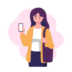 smilling women holding smartphone flat illustration vector