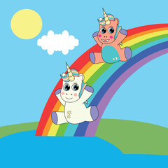 Two Unicorns Playing on a Rainbow