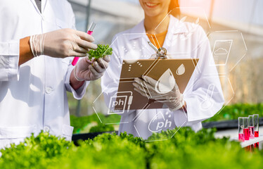Scientists test the solution, Chemical inspection,Scientists test pH and measure carbon dioxide in...