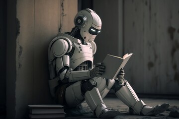 Ai robot reading a book 
