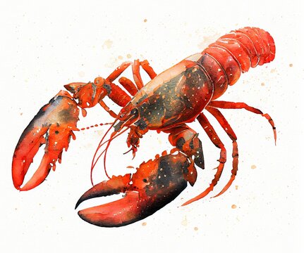 Lobster sea animal hand drawn watercolor illustration Sea food