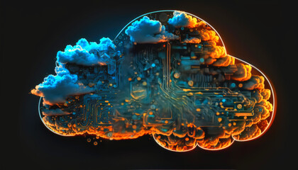 Abstrakter blauer Cloud Technologie Hintergrund, Generative AI  - obrazy, fototapety, plakaty