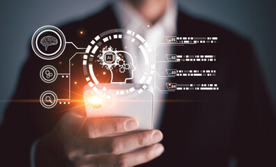 Chat with AI or Artificial Intelligence technology, business use AI smart technology by inputting, deep learning Neural networks to understand, respond to user inputs. future technology