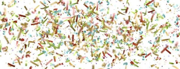  Colorful assorted confetti with serpentine on white
