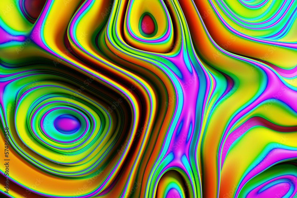 Poster dynamic rainbow liquid waves. fluid shiny curve shape. abstract background. 3d rendering