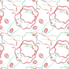 Atmospheric Ripples White, Pale Pink and Green Elements Float Against a Bright White Ground, Repeating Pattern Tile