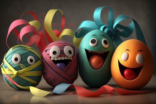 easter eggs funny cartoon characters. ai generative