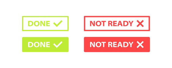 Control buttons. Ready, not ready, red, green, flat, linear, site, program, click, select, control, start, wait. Interactive concept. Set of vector icons in different style