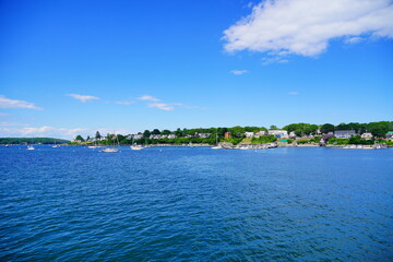 Landscape of Portland harbor, fore river, and Casco Bay and islands, Portland, Maine
