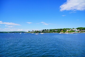 Landscape of Portland harbor, fore river, and Casco Bay and islands, Portland, Maine