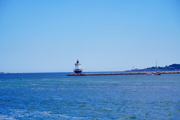 Obraz premium Landscape of Portland harbor, fore river, and Casco Bay and islands, Portland, Maine 