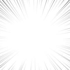 Manga force and speed lines for comic effect. Motion and action focus flash strip lines for anime comic book. Vector background illustration of black ray manga speed frame or splash and explosion.