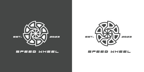Fototapeta premium Illustration of a speed wheel fast wheel logo Tire garage ride car simple flat creative idea icon vector minimalism mechanic automotive repair shop transport travel.&nbsp;