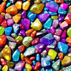 Colorful Crystals Seamless Pattern, multicolor pebbles, sea glass