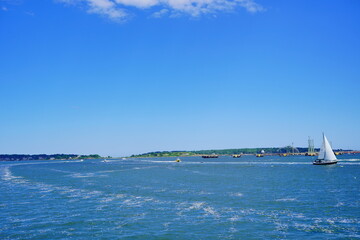 Obraz premium Landscape of Portland harbor, fore river, and Casco Bay and islands, Portland, Maine