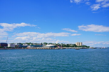 Fototapeta premium Landscape of Portland harbor, fore river, and Casco Bay and islands, Portland, Maine