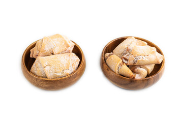 Homemade sweet cookie with apple jam isolated on white. side view.
