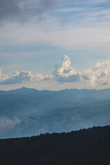 Beautiful landscape view and layers mountain on the monjong mountain.Doi Mon Jong is one of the top ten peaks in Thailand. Its beautiful landscape is filled with mountain ranges and pretty flowers