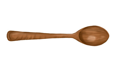 Dark wood spoon. Digital illustration on a white background