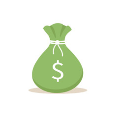 The money green bag icon with a white drawstring. Vector illustration in a flat style on a white background. In cartoon style.