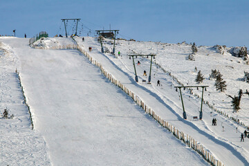 Kartalkaya - Bolu - Turkey, February 19,  2023, People skiing at Kartalkaya ski resort