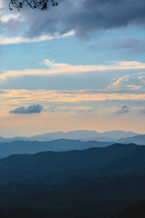 Sunset view and layers mountain at rural area chiangmai.Chiang Mai sometimes written as Chiengmai or Chiangmai, is the largest city in northern Thailand