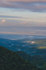 Sunrise view and layers mountain with sea of mist at rural area chiangmai.Chiang Mai sometimes written as Chiengmai or Chiangmai, is the largest city in northern Thailand