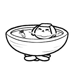 Hand-drawn Line Cute rabbit with carrot bath in doodle style	