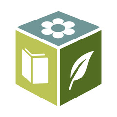 3 Sided Toy Block Icon: Flower, Book, Leaf