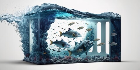 Conceptual image of the storm in the aquarium. Generative ai