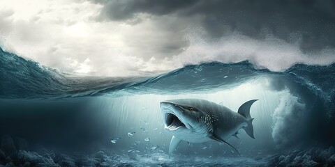Fototapeta premium Conceptual image of the storm in the aquarium. Generative ai