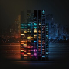 Graphical Representation of the City with Buildings of Multiple Colors Generated by AI