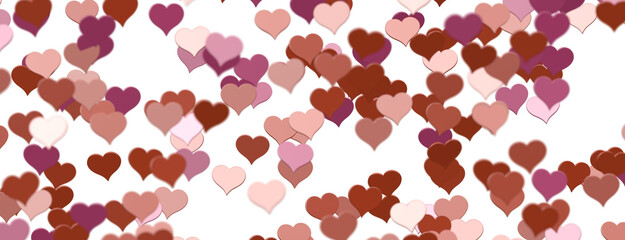 colorful flying hearts on a blue background. 3d