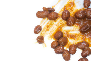 Kidney bean dish isolated on a white background with copy space. Top view, flat lay.