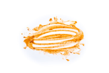 Food stain splash isolated on a white background. Top view, flat lay.