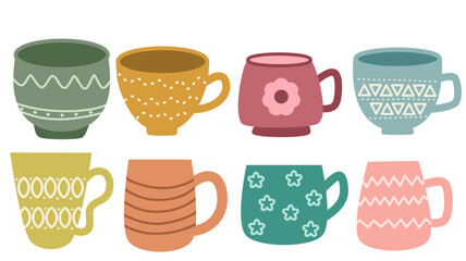 set of cups. mugs collection clip art