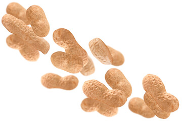 Levitation of peanuts isolated on transparent background.