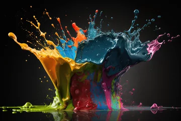Deurstickers multicolors paint splashing explosion in the air.background.Generative AI © premyuda