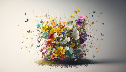 Explosion of Colorful Flowers Getting Dispersed in the Air Generated by AI