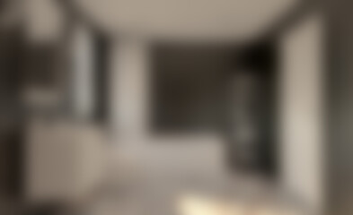 Spacious bathroom in gray tones with heated floors, freestanding tub. 3D rendering.