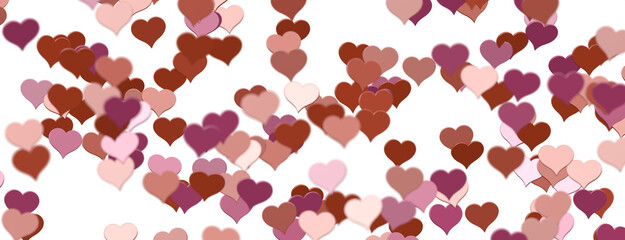 colorful flying hearts on a blue background. 3d