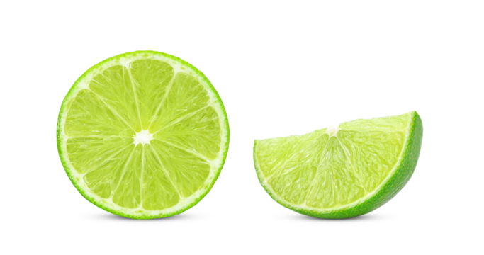Slices of lime fruit isolated on transparent background. PNG