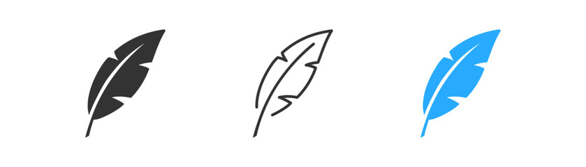 Feather icon on light background. Lightweight symbol. Caligraphy, plume, quill, fluffy, literature, book writing, education. Outline, flat and colored style. Flat design. Vector illustration. © Design Ful