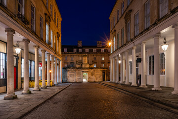 walking around Bath historic city centre at dawn
