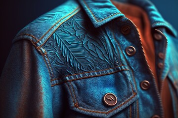 Close up of denim jacket. 3d style. Generative AI illustration