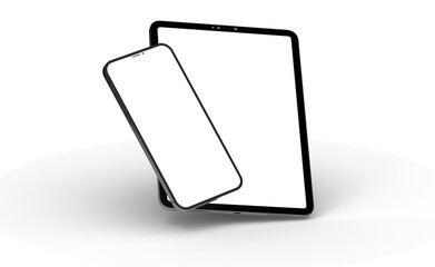 Fototapeta na wymiar Blank screen realistic tablet frame, rotated position, side view, top view. The tablet is at different angles. Layout of a universal set of devices