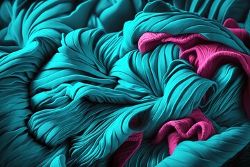 Turquoise rayon fabrics. Textured background. Generative AI illustration