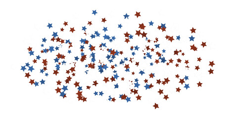 Stars - Red white blue shiny confetti stars on white background, isolate, tricolor concept, independence and freedom day USA