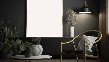 Mock-up poster frame in modern black home interior, Scandinavian interior